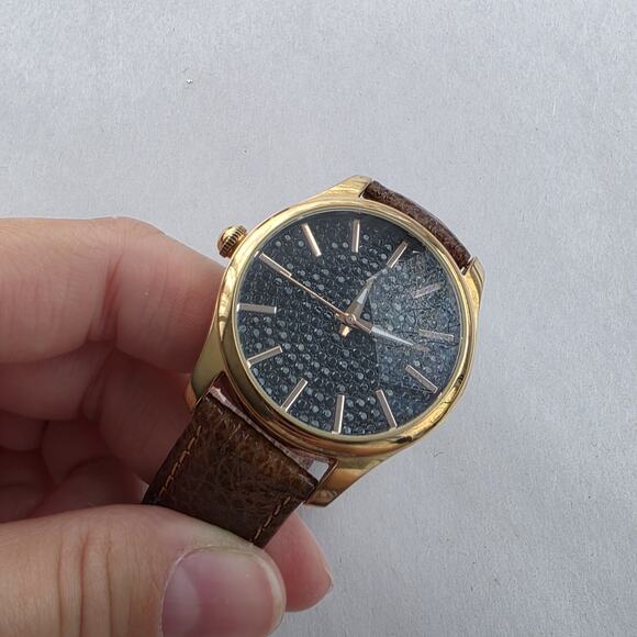 Bronzo Italia Black Spinel Stone Dial Bronze Yellow Gold Watch Leather Band New main image 6